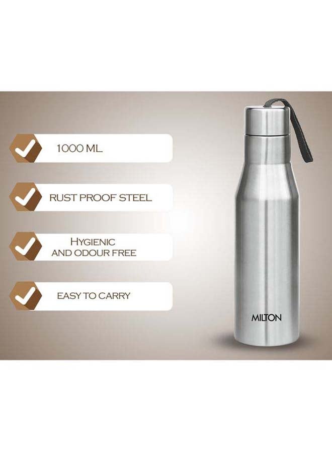 Milton - 1000ml Stainless Steel Water Bottle, Single-Walled, BPA-Free, Leak-Proof, Rust-Free,Easy to Carry, Easy-Grip Fridge & Gym Bottle for Men, Kids, School & Travel - Super Silver - Image 1