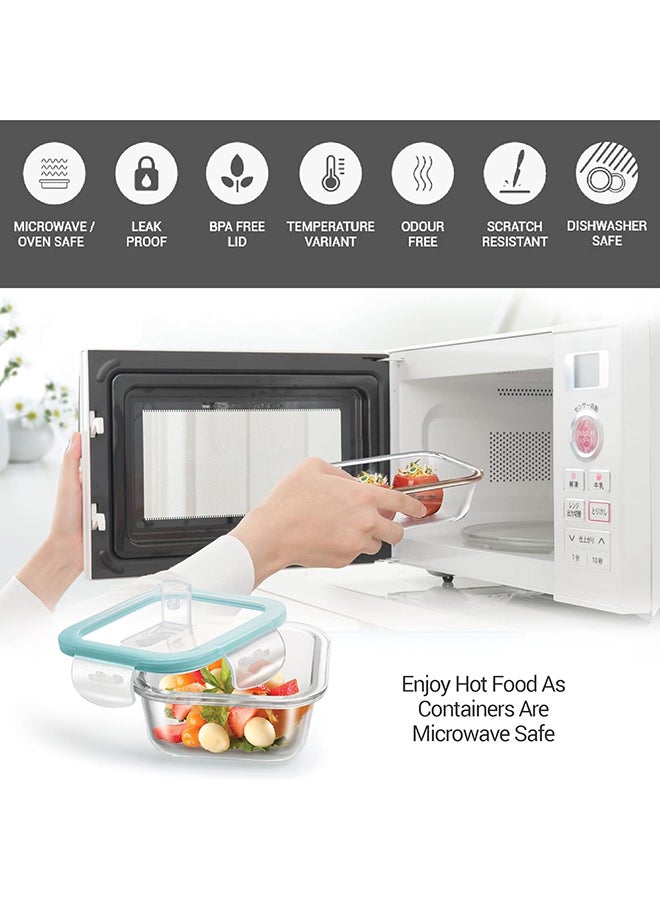 تريو 10-Piece Glass Lunch Box Set with Insulated Bag & Dinning Mat - Includes 3 Square Food Containers (320ml Each), 750ml Steel Bottle, 200ml & 2 Pcs (30ml Each) Boxes - All Fresh Premier Transparent - Image 3