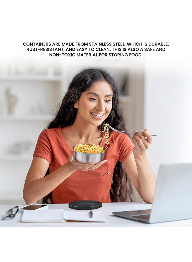 MILTON Executive Lunch Box 2 Inner Steel Round Containers 280ml Each and 1 Microwave Safe Oval Plastic Container, 450ml with Insulated Bag, Office Tiffin, Leakproof, Easy to Carry, Black Black - Image 3