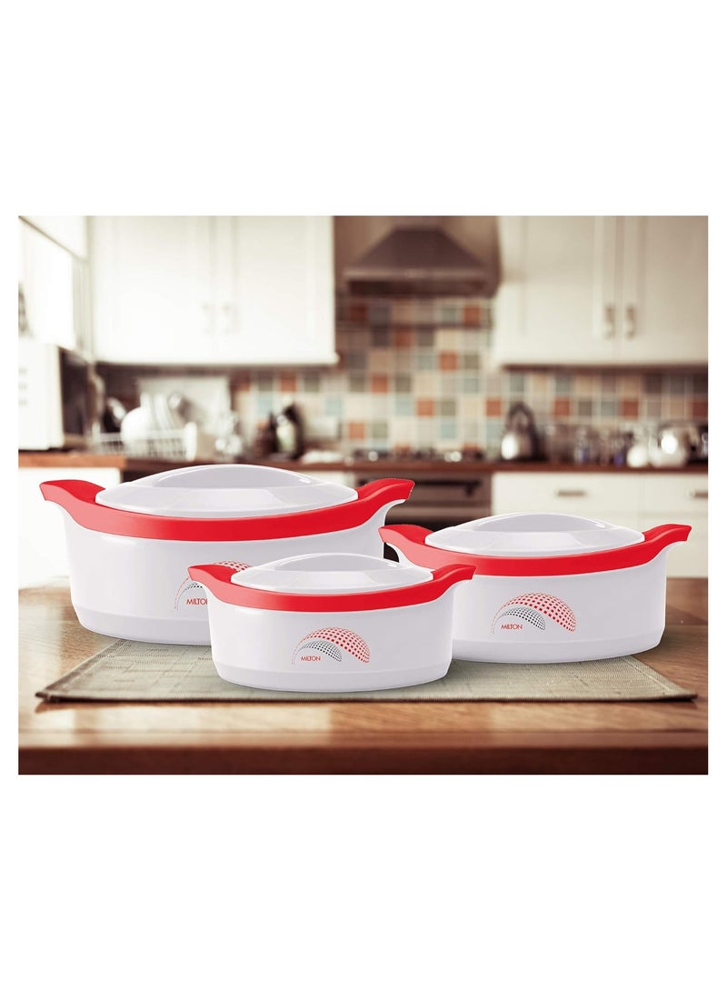Milton - 3-Piece Casserole Set (450ml, 850ml, 1.24L) Double-Walled Hotpot with PU Insulation & Stainless Steel Inner, Keeps Food Hot/Cold for Hours, Perfect for Serving Roti - Marvel Jr White 3-Piece Set - Image 1