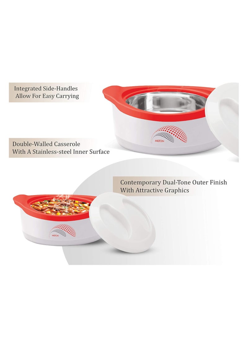 Milton - 3-Piece Casserole Set (450ml, 850ml, 1.24L) Double-Walled Hotpot with PU Insulation & Stainless Steel Inner, Keeps Food Hot/Cold for Hours, Perfect for Serving Roti - Marvel Jr White 3-Piece Set - Image 1