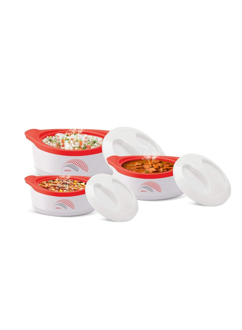 Milton - 3-Piece Casserole Set (450ml, 850ml, 1.24L) Double-Walled Hotpot with PU Insulation & Stainless Steel Inner, Keeps Food Hot/Cold for Hours, Perfect for Serving Roti - Marvel Jr White 3-Piece Set - Image 1