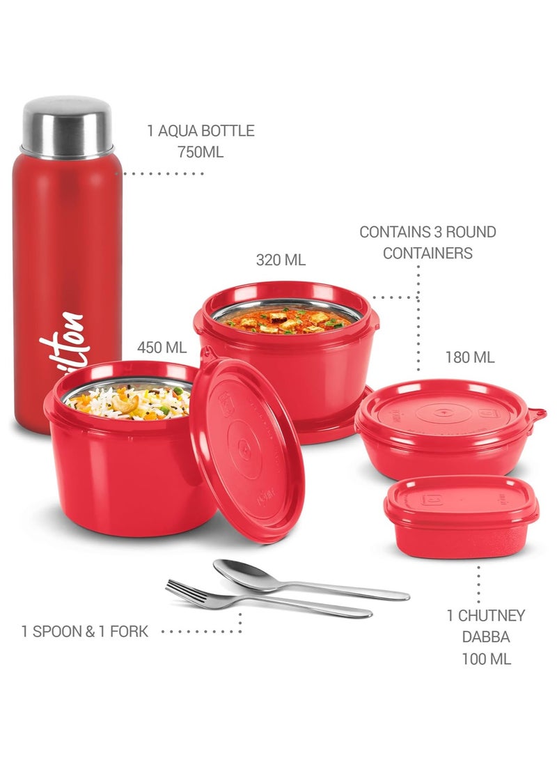 8-Piece Pro Lunch Box Set with Insulated Bag & Cutlery - Includes 3 Microwave Safe Inner Steel Food Containers (180ml, 320ml, 450ml), 100ml Plastic Box, 750ml Bottle, Office Tiffin - pnsku/N70116985V/45/_/1728040304/c051551c-502d-4df4-8a8d-a5784fb2c72f