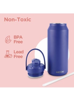 Milton 1180ml Vacuum Insulated Water Bottle with Straw Lid - 2 lids included, Keeps Drinks Hot and Cold, 18/8 Stainless Steel, Double-Walled Flask with Inner Copper Coating - Sports - Ultrasip  - Image 3