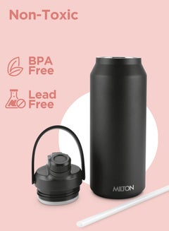 Milton 1180ml Vacuum Insulated Water Bottle with Straw Lid - 2 lids included, Keeps Drinks Hot and Cold, 18/8 Stainless Steel, Double-Walled Flask with Inner Copper Coating - Sports - Ultrasip  - Image 3