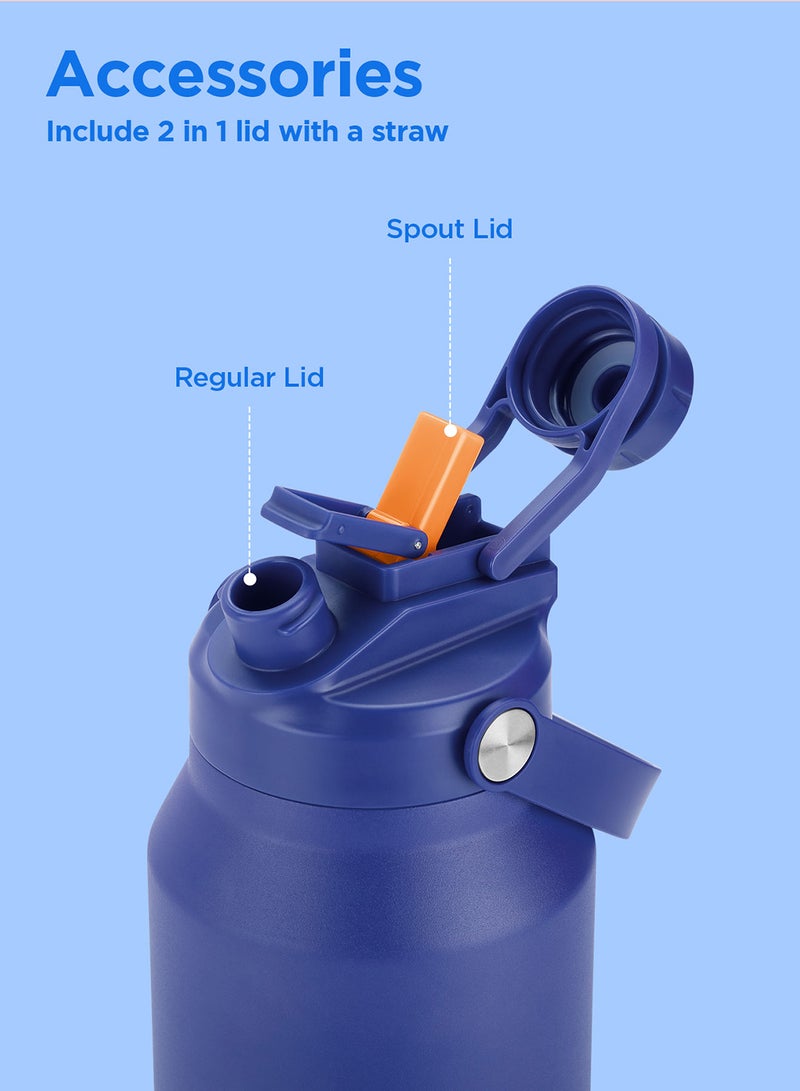 ميلتون زجاجة ماء معزولة بالفراغ سعة 1180 مل مع غطاء قشة - تشمل 2 غطاء، تحافظ على المشروبات ساخنة وباردة، فولاذ مقاوم للصدأ 18/8، زجاجة مزدوجة الجدران مع طلاء نحاسي داخلي - رياضية - التراسيب - Image 4