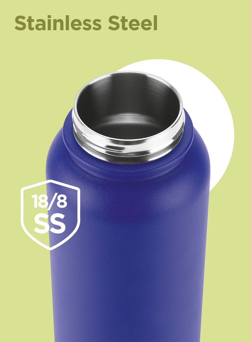 ميلتون زجاجة ماء معزولة بالفراغ سعة 1180 مل مع غطاء قشة - تشمل 2 غطاء، تحافظ على المشروبات ساخنة وباردة، فولاذ مقاوم للصدأ 18/8، زجاجة مزدوجة الجدران مع طلاء نحاسي داخلي - رياضية - التراسيب - Image 5