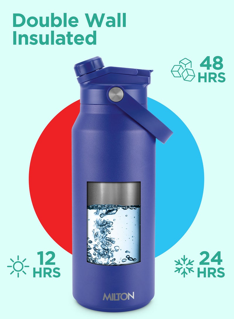 ميلتون زجاجة ماء معزولة بالفراغ سعة 1180 مل مع غطاء قشة - تشمل 2 غطاء، تحافظ على المشروبات ساخنة وباردة، فولاذ مقاوم للصدأ 18/8، زجاجة مزدوجة الجدران مع طلاء نحاسي داخلي - رياضية - التراسيب - Image 2