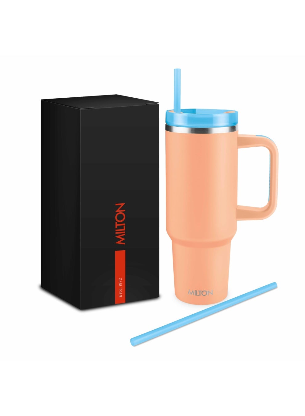 Milton 40 oz (1.18 L) Stainless Steel Insulated Tumbler with Handle, 2 Straws Included, 12 Hour Hot & Cold Travel Mug, Coffee & Tea Cup, Kitchen-Ready Water Bottle, Malmo 1200, Peach Fuzz 