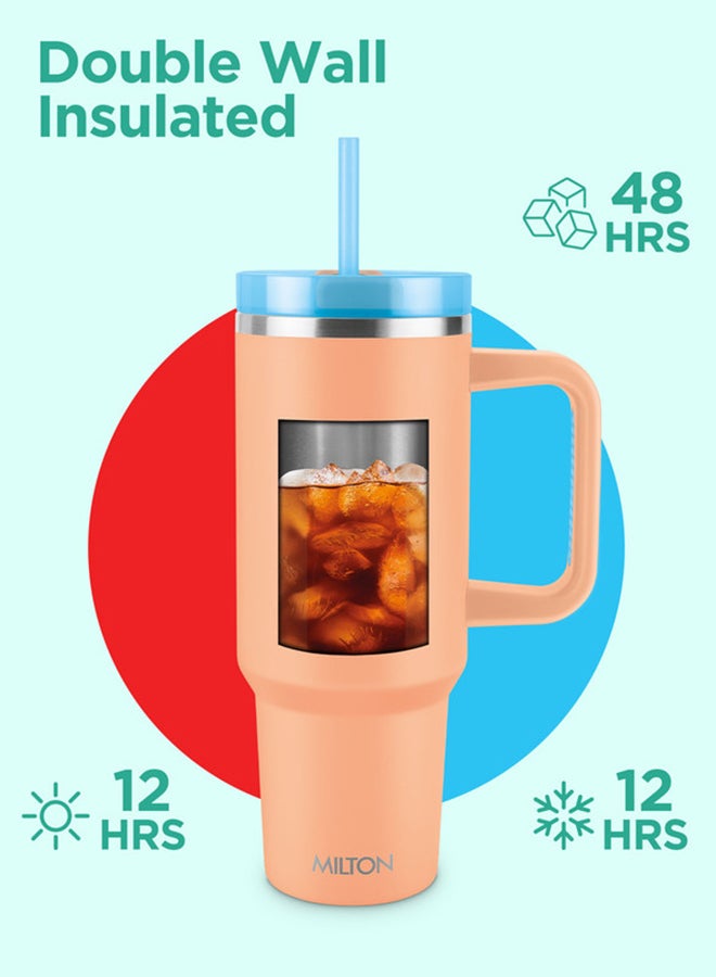 ميلتون 1180ml Vacuum Insulated Tumbler with Handle - Includes 2 Straws, Keeps Drinks Hot or Cold for 12 Hours, 18/8 Stainless Steel, Double-Walled Flask, Travel Mug for Car & Outdoors - Malmo  - Image 2