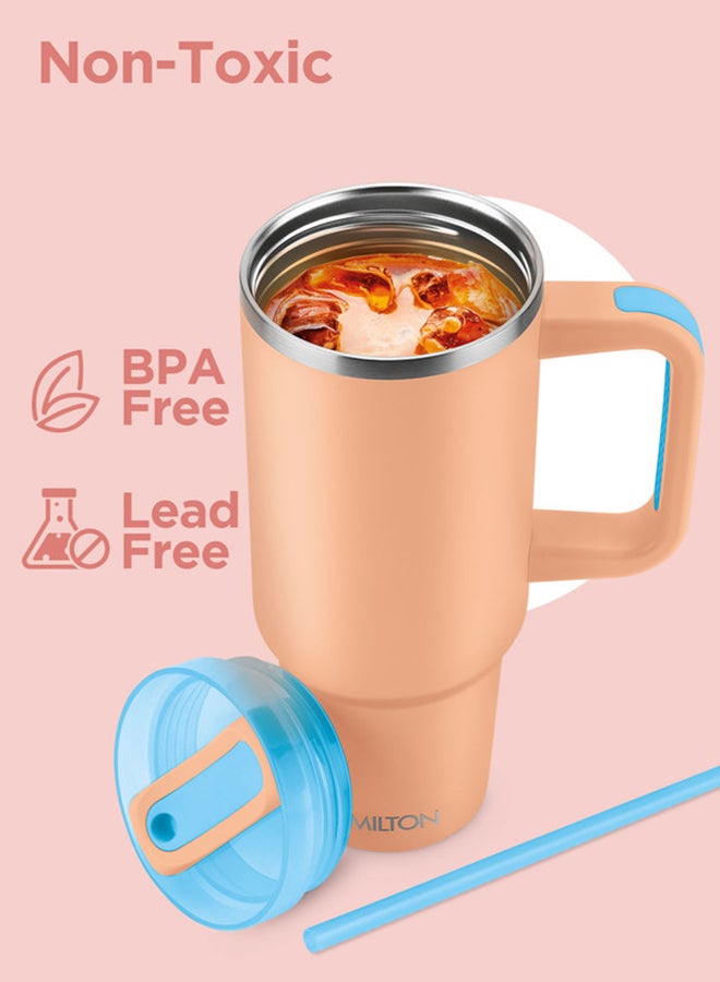 ميلتون 1180ml Vacuum Insulated Tumbler with Handle - Includes 2 Straws, Keeps Drinks Hot or Cold for 12 Hours, 18/8 Stainless Steel, Double-Walled Flask, Travel Mug for Car & Outdoors - Malmo  - Image 3