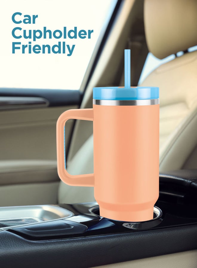 1180ml Vacuum Insulated Tumbler with Handle - Includes 2 Straws, Keeps Drinks Hot or Cold for 12 Hours, 18/8 Stainless Steel, Double-Walled Flask, Travel Mug for Car & Outdoors - Malmo
