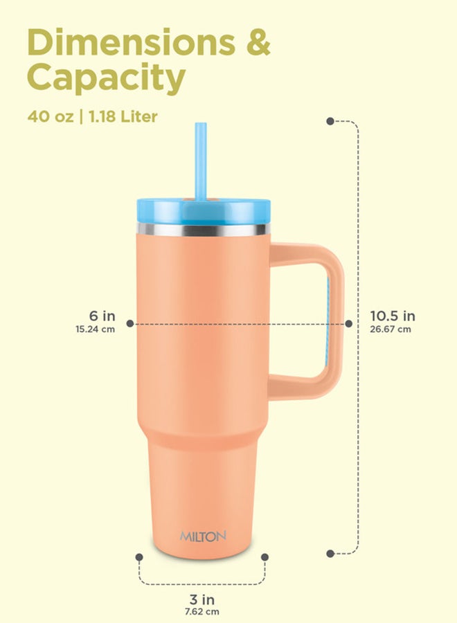 1180ml Vacuum Insulated Tumbler with Handle - Includes 2 Straws, Keeps Drinks Hot or Cold for 12 Hours, 18/8 Stainless Steel, Double-Walled Flask, Travel Mug for Car & Outdoors - Malmo