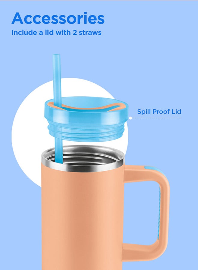 ميلتون 1180ml Vacuum Insulated Tumbler with Handle - Includes 2 Straws, Keeps Drinks Hot or Cold for 12 Hours, 18/8 Stainless Steel, Double-Walled Flask, Travel Mug for Car & Outdoors - Malmo  - Image 4