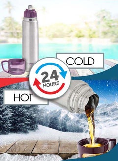 Milton 750ml Thermosteel Flask with Jacket, Keeps Drinks Hot and Cold for 24 Hours, 18/8 Stainless Steel, Double-Walled Vacuum Insulated Water Bottle with Inner Copper Coating - Glassy Purple  - Image 2