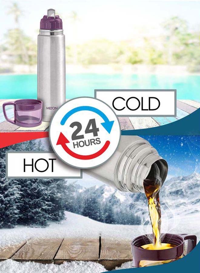 Milton - 750ml Thermosteel Flask with Jacket, Keeps Drinks Hot and Cold for 24 Hours, 18/8 Stainless Steel, Double-Walled Vacuum Insulated Water Bottle with Inner Copper Coating - Glassy Purple - Image 1