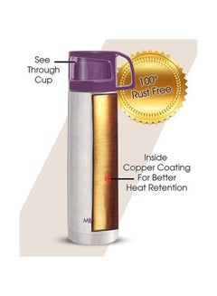 Milton 750ml Thermosteel Flask with Jacket, Keeps Drinks Hot and Cold for 24 Hours, 18/8 Stainless Steel, Double-Walled Vacuum Insulated Water Bottle with Inner Copper Coating - Glassy Purple  - Image 3