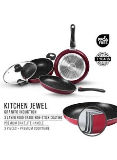 Milton Cookware Set of 4 - Fry Pan (24 cm/1.6 L), Kadhai with Glass Lid (24 cm/2.5 L) & Tawa (25 cm), Induction & Flame Safe, Dishwasher Compatible - Kitchen Jewel Peach 24 cm Fry Pan, 24 cm Kadhai, 25 cm Tawa  - Image 5