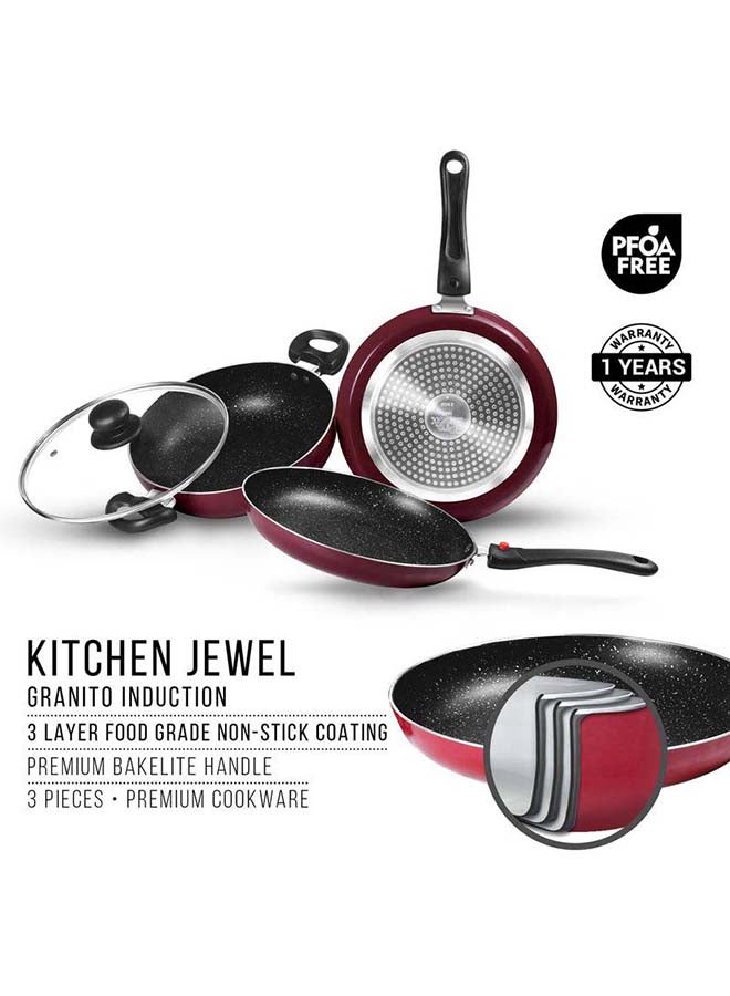Milton Cookware Set of 4 - Fry Pan (24 cm/1.6 L), Kadhai with Glass Lid (24 cm/2.5 L) & Tawa (25 cm), Induction & Flame Safe, Dishwasher Compatible - Kitchen Jewel Peach 24 cm Fry Pan, 24 cm Kadhai, 25 cm Tawa  - Image 5