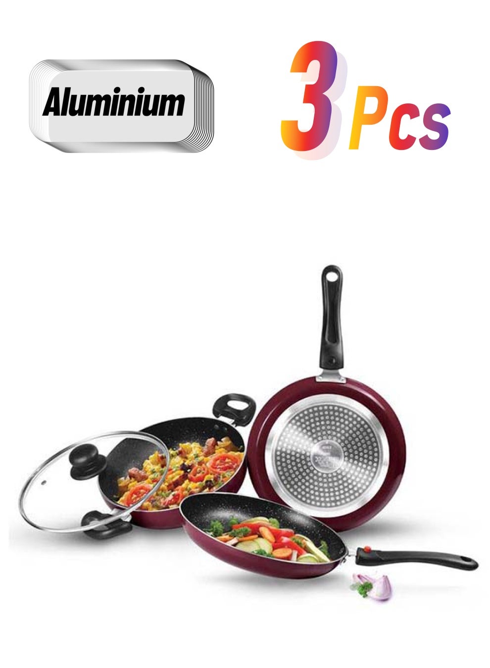 Milton Kitchen Jewel Set Of 3 (Fry Pan 24 Cm/1.6 Litres; Kadhai 24 Cm/2.5 Litres With Glass Lid And Tawa 25 Cm), Peach | Induction Safe | Dishwasher Safe | Hot Plate | Flame Safe | Non-Stick Peach 24 cm Fry Pan, 24 cm Kadhai, 25 cm Tawa 