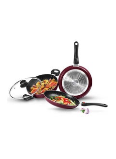 Milton Cookware Set of 4 - Fry Pan (24 cm/1.6 L), Kadhai with Glass Lid (24 cm/2.5 L) & Tawa (25 cm), Induction & Flame Safe, Dishwasher Compatible - Kitchen Jewel Peach 24 cm Fry Pan, 24 cm Kadhai, 25 cm Tawa  - Image 1