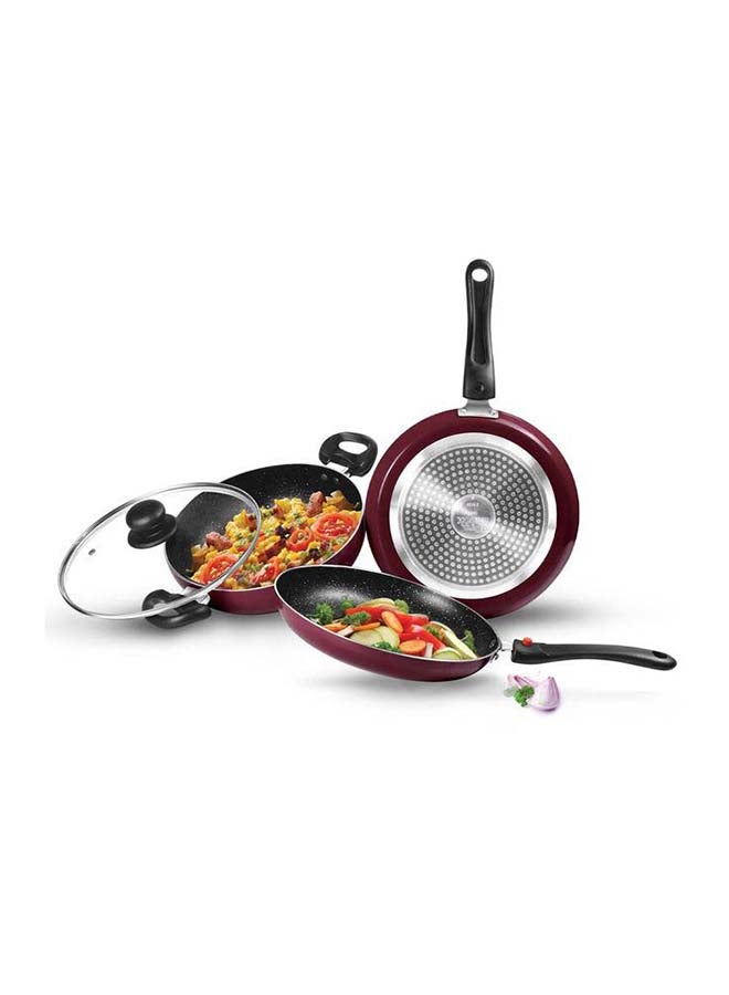 Milton Cookware Set of 4 - Fry Pan (24 cm/1.6 L), Kadhai with Glass Lid (24 cm/2.5 L) & Tawa (25 cm), Induction & Flame Safe, Dishwasher Compatible - Kitchen Jewel Peach 24 cm Fry Pan, 24 cm Kadhai, 25 cm Tawa  - Image 1
