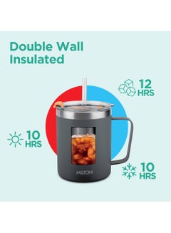 Milton 400ml Vacuum Insulated Travel Coffee Mug with Straw & Lid, Keeps Drinks Hot & Cold for 10 Hours, 18/8 Stainless Steel Tumbler, Double-Walled Thermos Flask for Tea, Cappuccino - Clifton  - Image 2