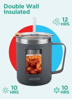 Milton 400ml Vacuum Insulated Travel Coffee Mug with Straw & Lid, Keeps Drinks Hot & Cold for 10 Hours, 18/8 Stainless Steel Tumbler, Double-Walled Thermos Flask for Tea, Cappuccino - Clifton  - Image 2