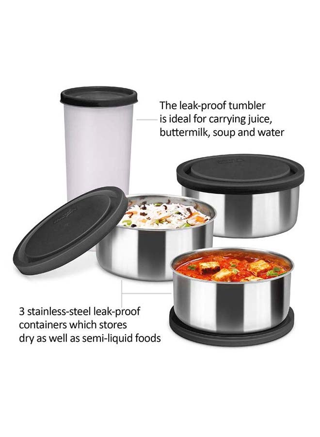 5-Piece Lunch Box Set with Insulated Bag - Includes 3 Stainless Steel Containers(280ml Each), 400ml Tumbler, Keeps Food Hot, Ideal for School Kids & Office Tiffin - Steel Combi combo Black - pnsku/N70116998V/45/_/1728040366/7e0a54a4-4921-4f9f-930e-a9e9571030e5