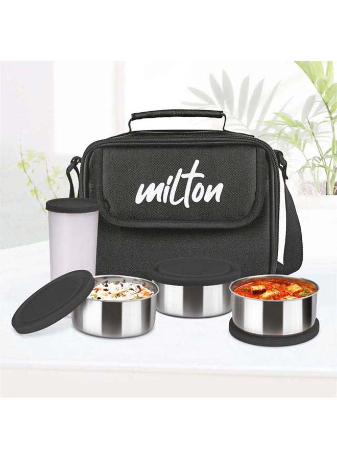 MILTON 6-Piece Lunch Box Set with Insulated Bag - Includes 3 Stainless Steel Containers(280ml Each), 400ml Tumbler, Keeps Food Hot, Ideal for School Kids & Office Tiffin - Steel Combi combo- Black - Image 4