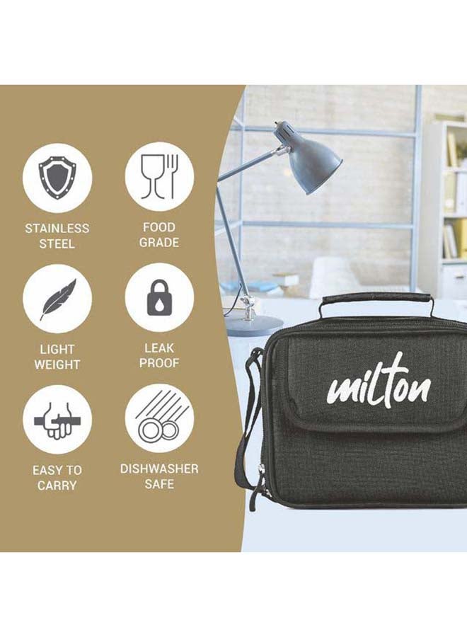 MILTON 6-Piece Lunch Box Set with Insulated Bag - Includes 3 Stainless Steel Containers(280ml Each), 400ml Tumbler, Keeps Food Hot, Ideal for School Kids & Office Tiffin - Steel Combi combo- Black - Image 3