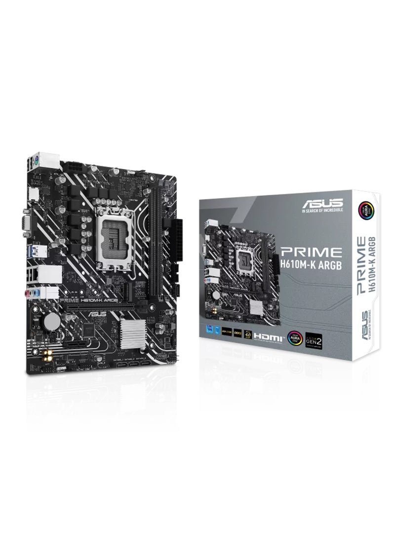 ASUS Prime H610M-K ARGB micro-ATX Motherboard DDR5 Support LGA 1700, PCIe 4.0, M.2 Slot, Realtek 1Gb Ethernet, 1*HDMI, 1*VGA,USB 3.2 Gen 1, 4*SATA 6Gb/s ports, Aura Sync,  5X Protection III | 90MB1G90-M0EAY0 Black  - Image 3