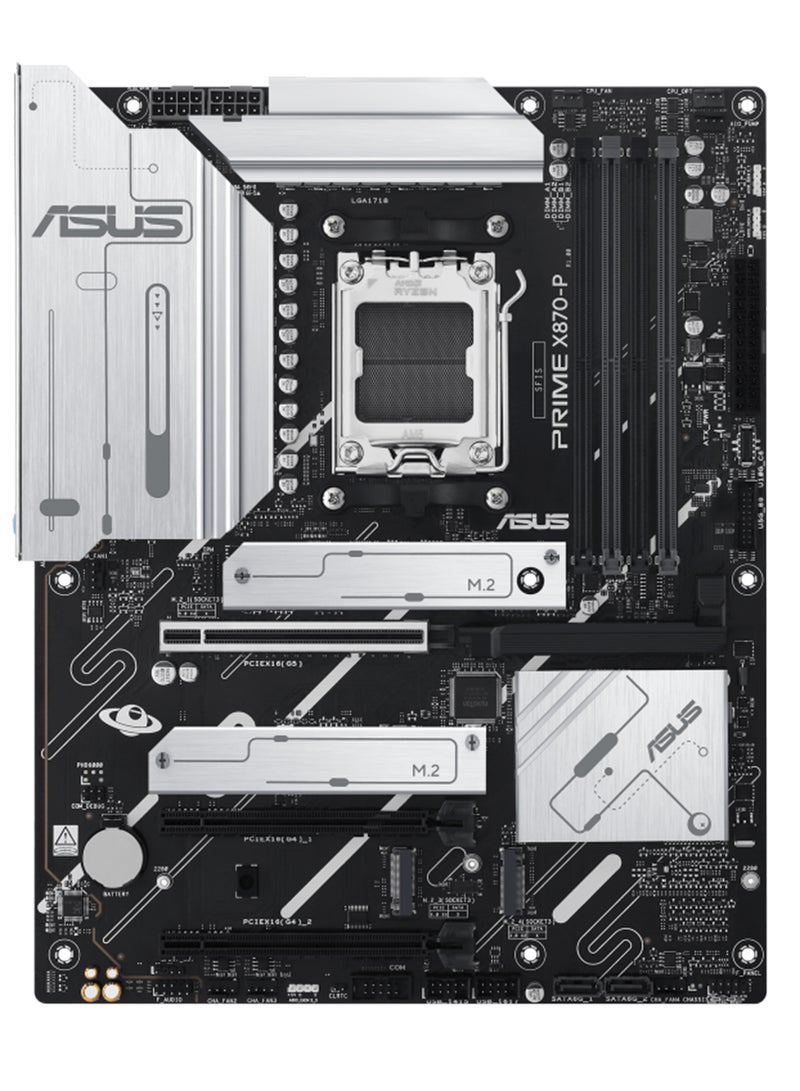 ASUS - Prime X870-P Wi-Fi ATX Motherboard, X870 Chipset, AM5 Socket, 4*DIMM DDR5 192GB Max Memory, 4*M.2, 1*PCIe 5.0*16, 1*2.5Gb Ethernet & Wi-Fi 7, Bluetooth v5.4, 1*HDMI, Dual USB4, USB 10Gbps Type-C, Exclusive AI Technologies, Overclocking Technologies | 90MB1IS0-M0EAY0 Black - Image 1