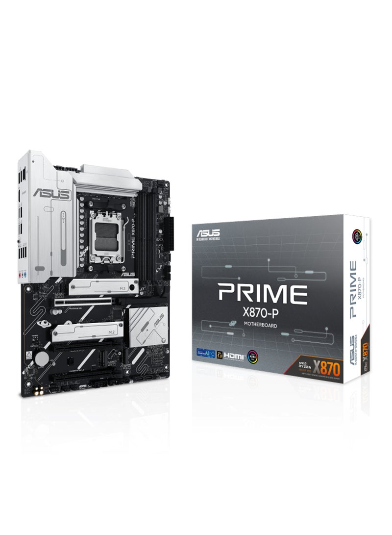 ASUS - Prime X870-P Wi-Fi ATX Motherboard, X870 Chipset, AM5 Socket, 4*DIMM DDR5 192GB Max Memory, 4*M.2, 1*PCIe 5.0*16, 1*2.5Gb Ethernet & Wi-Fi 7, Bluetooth v5.4, 1*HDMI, Dual USB4, USB 10Gbps Type-C, Exclusive AI Technologies, Overclocking Technologies | 90MB1IS0-M0EAY0 Black - Image 1