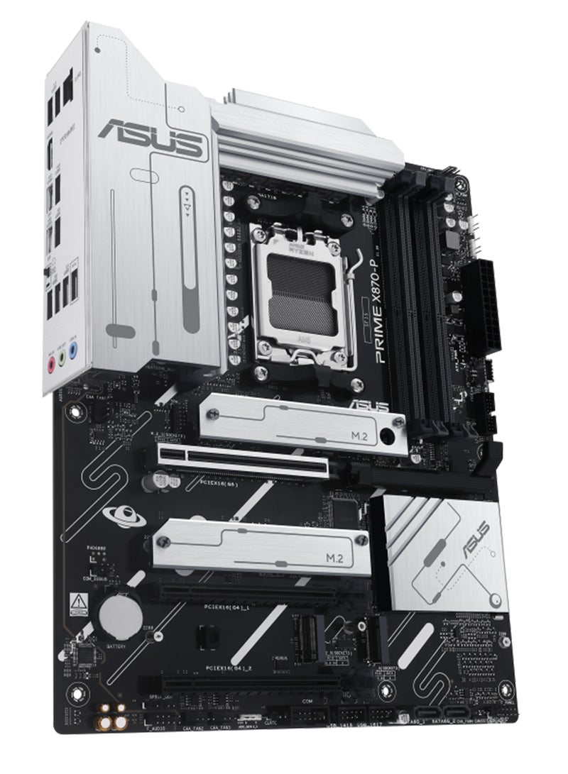 ASUS - Prime X870-P Wi-Fi ATX Motherboard, X870 Chipset, AM5 Socket, 4*DIMM DDR5 192GB Max Memory, 4*M.2, 1*PCIe 5.0*16, 1*2.5Gb Ethernet & Wi-Fi 7, Bluetooth v5.4, 1*HDMI, Dual USB4, USB 10Gbps Type-C, Exclusive AI Technologies, Overclocking Technologies | 90MB1IS0-M0EAY0 Black - Image 1