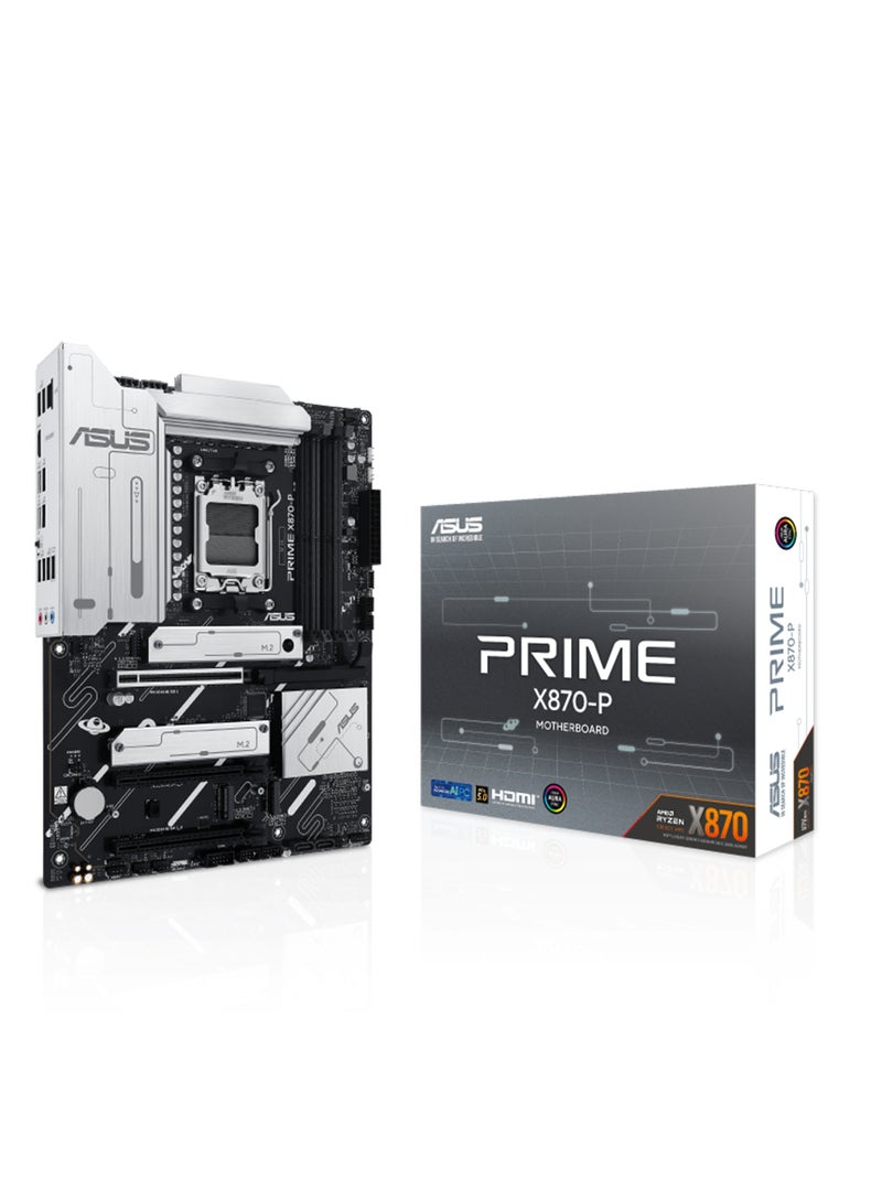 ASUS - Prime X870-P ATX Motherboard, X870 Chipset, AM5 Socket, 4*DIMM DDR5 192GB Max Memory, 4*M.2, 1*PCIe 5.0*16, 1*2.5Gb Ethernet, 1*HDMI, Dual USB4, USB 10Gbps Type-C, Exclusive AI Technologies, Overclocking Technologies | 90MB1IT0-M0EAY0 Black - Image 1