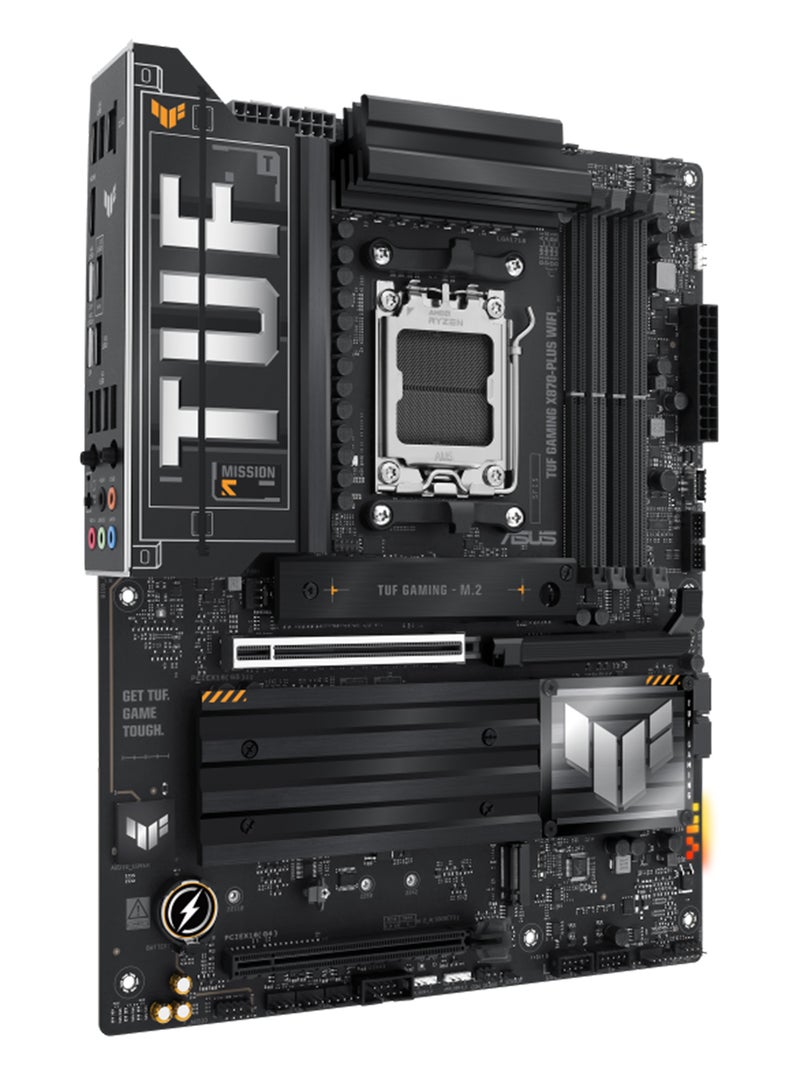 أسوس - لوحة أم TUF Gaming X870-Plus Wi-Fi ATX، شريحة X870، مقبس AM5، 4*DIMM DDR5 192GB بحد أقصى للذاكرة، 4*M.2، 1*PCIe 5.0*16، 1*2.5Gb Ethernet & Wi-Fi 7، Bluetooth v5.4، 1*HDMI، USB4 مزدوج، تقنيات الذكاء الاصطناعي الحصرية، تقنيات رفع تردد التشغيل | 90MB1IU0-M0EAY0 - Image 1