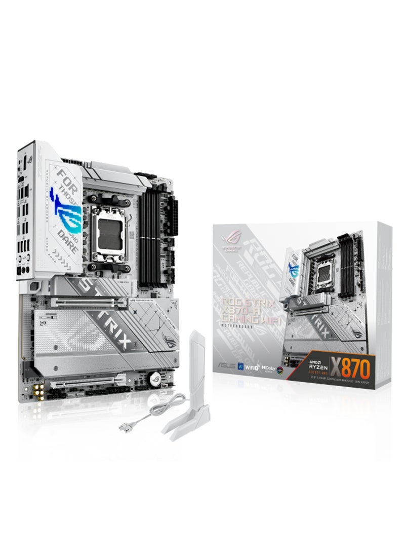 ASUS - ROG STRIX X870-A Gaming Wi-Fi ATX Motherboard, X870 Chipset, AM5 Socket, 4*DIMM DDR5 192GB Max Memory, 4*M.2, 1*PCIe 5.0*16, 1*2.5Gb Ethernet & Wi-Fi 7, Bluetooth v5.4, 1*HDMI, 1*DP, Dual USB4, Exclusive AI Technologies, Overclocking Technologies | 90MB1IF0-M0EAY0 White - Image 1