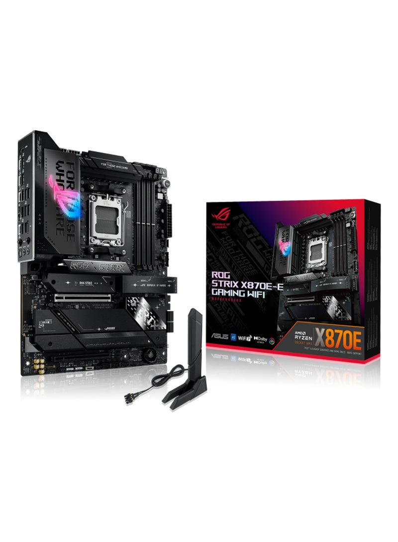 ASUS - ROG Strix X870E-E Gaming Wi-Fi ATX Motherboard, X870E Chipset, AM5 Socket, 4*DIMM DDR5 192GB Max Memory, 4*M.2, 1*PCIe 5.0*16, 1*5Gb Ethernet & Wi-Fi 7, Bluetooth v5.4, 1*HDMI, Dual USB4, Exclusive AI Technologies, Overclocking Technologies | 90MB1IB0-M0EAY0 Black - Image 1