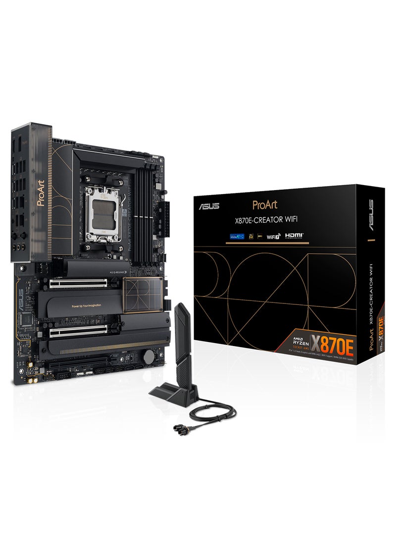 ASUS - ProArt X870E-Creator Wi-Fi ATX Motherboard, AMD X870E Chipset, AM5 Socket, 4*DIMM, DDR5 192GB Max Memory, 4*M.2, 2*PCIe 5.0*16, Dual Ethernet & Wi-Fi 7, Bluetooth v5.4, 1*HDMI, Dual USB4, Exclusive AI Technologies, Overclocking Technologies | 90MB1IG0-M0EAY0 Black - Image 1