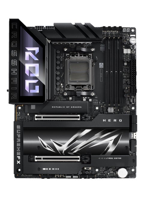 ROG CROSSHAIR X870E HERO ATX Motherboard, AMD X870E Chipset, AM5 Socket, 4*DIMM DDR5 192GB Max Memory, 4*M.2, 2*PCIe 5.0*16, Dual Ethernet & Wi-Fi 7, Bluetooth v5.4, 1*HDMI, Dual USB4, EZ PC DIY, Teamed Power Solution, Polymo Lighting II, Exclusive AI Technologies, Overclocking Technologies | 90MB1IE0-M0EAY0 Black