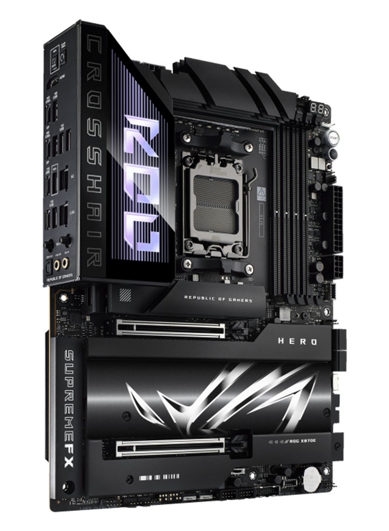 ASUS - ROG CROSSHAIR X870E HERO ATX Motherboard, AMD X870E Chipset, AM5 Socket, 4*DIMM DDR5 192GB Max Memory, 4*M.2, 2*PCIe 5.0*16, Dual Ethernet & Wi-Fi 7, Bluetooth v5.4, 1*HDMI, Dual USB4, EZ PC DIY, Teamed Power Solution, Polymo Lighting II, Exclusive AI Technologies, Overclocking Technologies | 90MB1IE0-M0EAY0 Black - Image 1