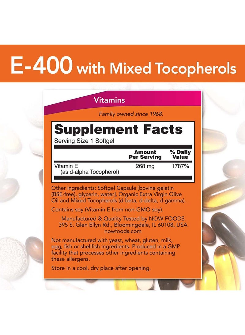 Now Foods Vitamin E-400 50 Softgels - Image 2
