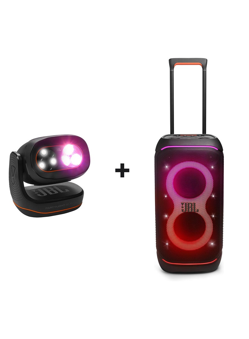 JBL Partylight Beam And Partybox Club 320 Portable Party Speaker Combo JBLPLBEAMEU+PBSTAGE320 Black  - Image 1