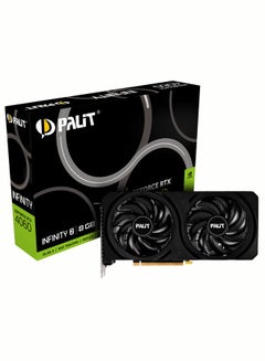 Palit GeForce RTX 4060 Infinity 2 8GB GDDR6 Graphics Card, 1830 MHz Graphics Clock, 2460 MHz Boost Clock, 128-bit Memory Interface, 17 Gbps Memory Clock, 3072 CUDA Cores, 4th Gen Tensor Cores, 3rd Gen Ray Tracing Cores, PCI-E 4.0, HDMI 2.1a, DisplayPort 1.4a x 3, 4K/8K Resolution Support, AV1 Encode/Decode, DLSS 3, 0dB Tech, VR Ready, NVIDIA G-SYNC, 2-Slot Design, Ada Lovelace Architecture | NE64060019P1-1070L Black  - Image 1