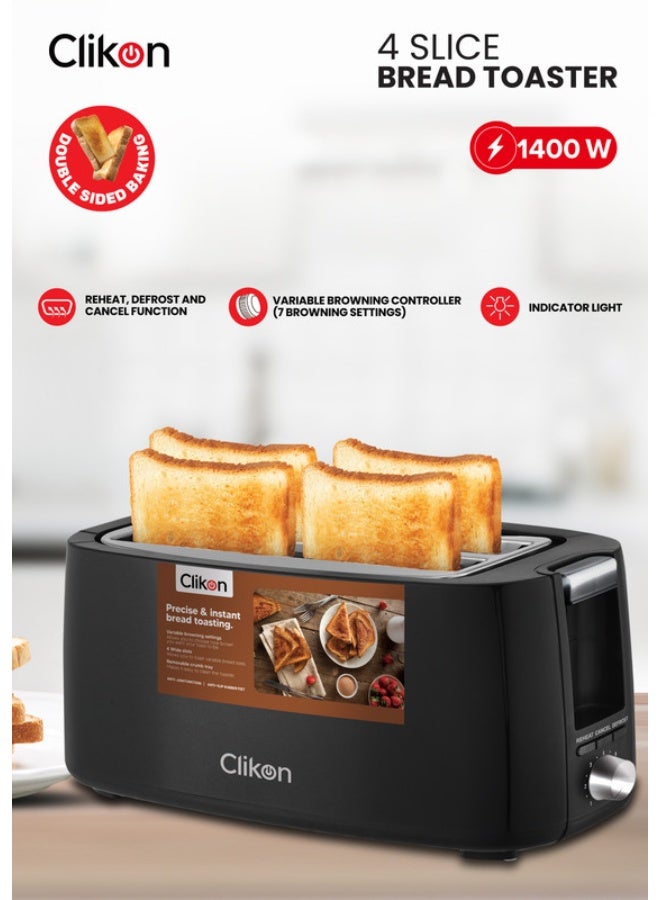 Clikon 4-Slice Cool Touch Bread Toaster 1200 W CK2459 Black - Image 1