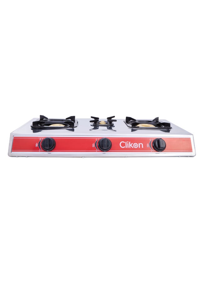Clikon - 3-Burner Stainless Steel Gas Cooktop/Stove CK4253 Silver/Red - Image 1