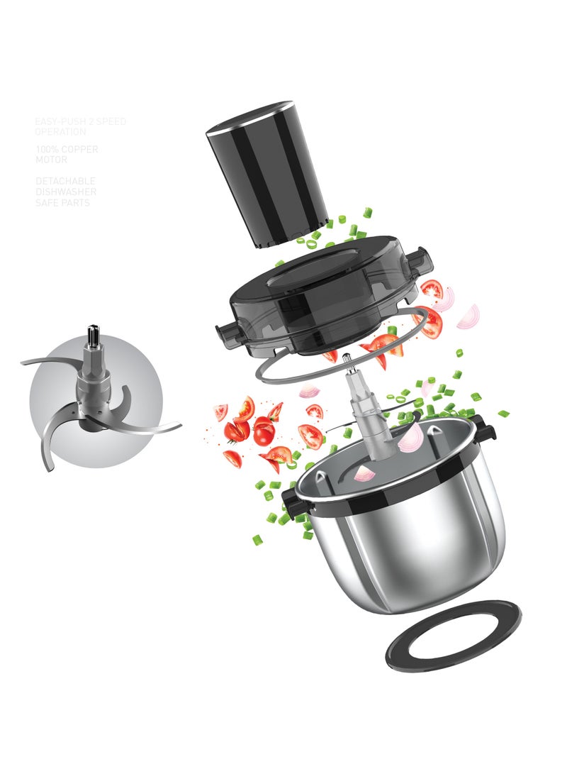 كليكون 2 Speed Multi Chopper Food Processor With 2L Jar Capacity, Stainless Steel Blades | Perfect For Blending & Chopping Fruits, Vegetables & More 2 L 350 W CK2669 Silver/Black  - Image 2