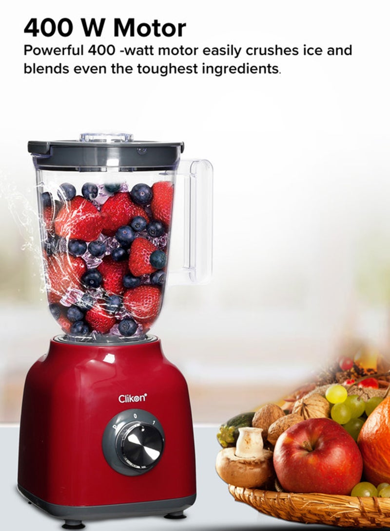 Clikon 2 in 1 Blender With Powerful Copper Motor and 1.5l Unbreakable Jar 1.5 L 400 W CK2294 Red - Image 3