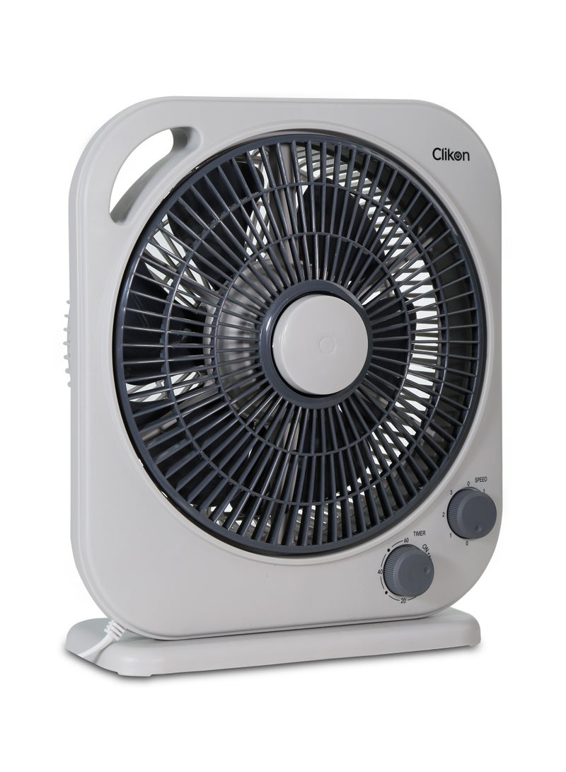 10-inch Box Fan CK2044, 3 Speed Control, 60 minutes timer, Personal Desk Box Fan With Powerful Motor With Powerful Airflow, Table Fan for Office, Home (3 Speed) Fan Guard CK2044 White